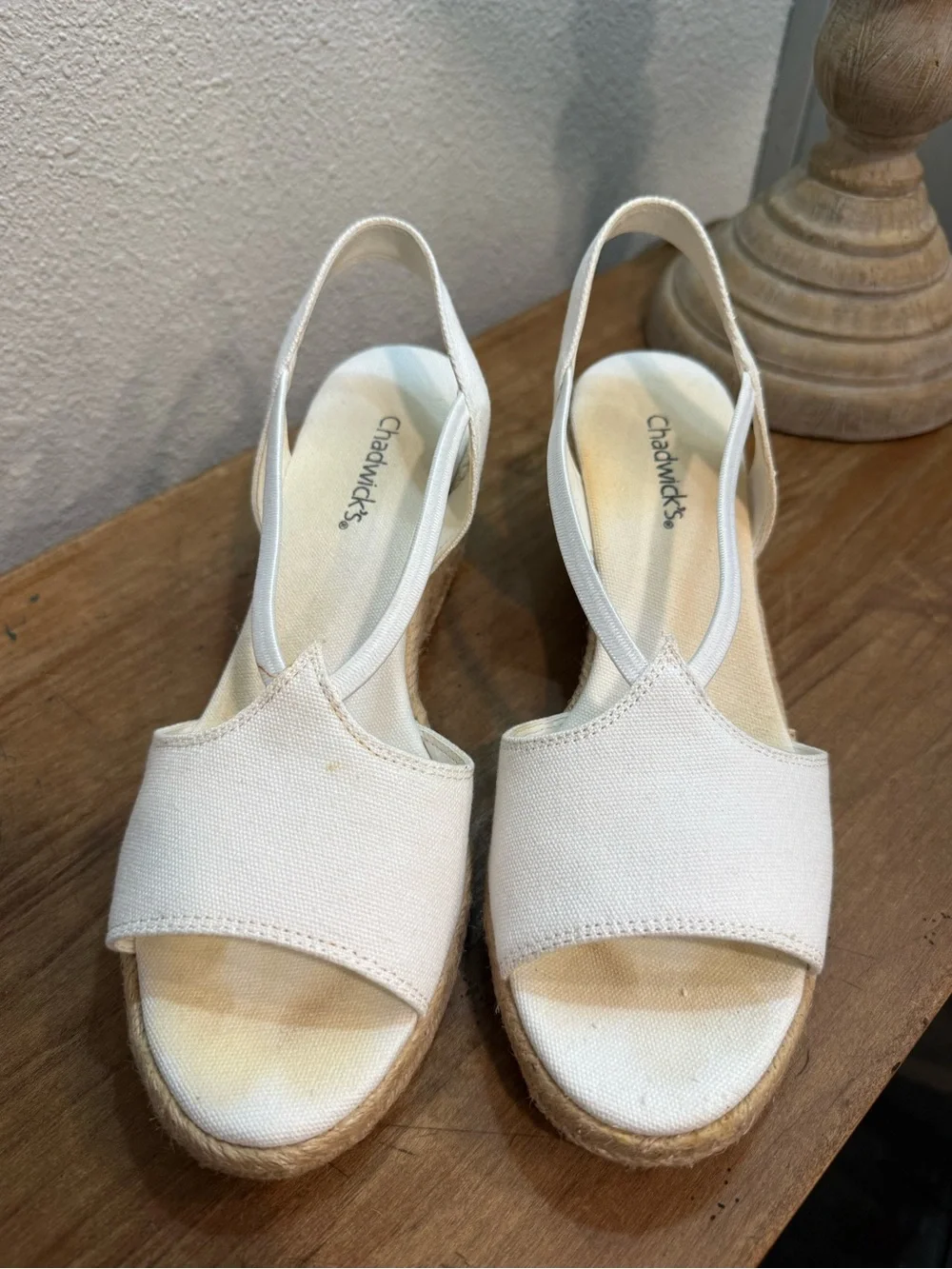 Chadwick’s White Canvas Espadrille Wedge Sandals Size 8 M Slingback Summer